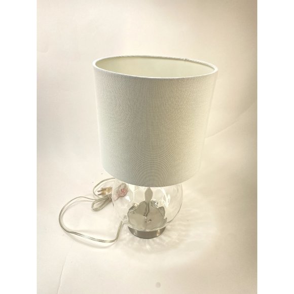 Other - Small Glass Circle Base Lamp w/ White Lampshade 16 1/2" Tall